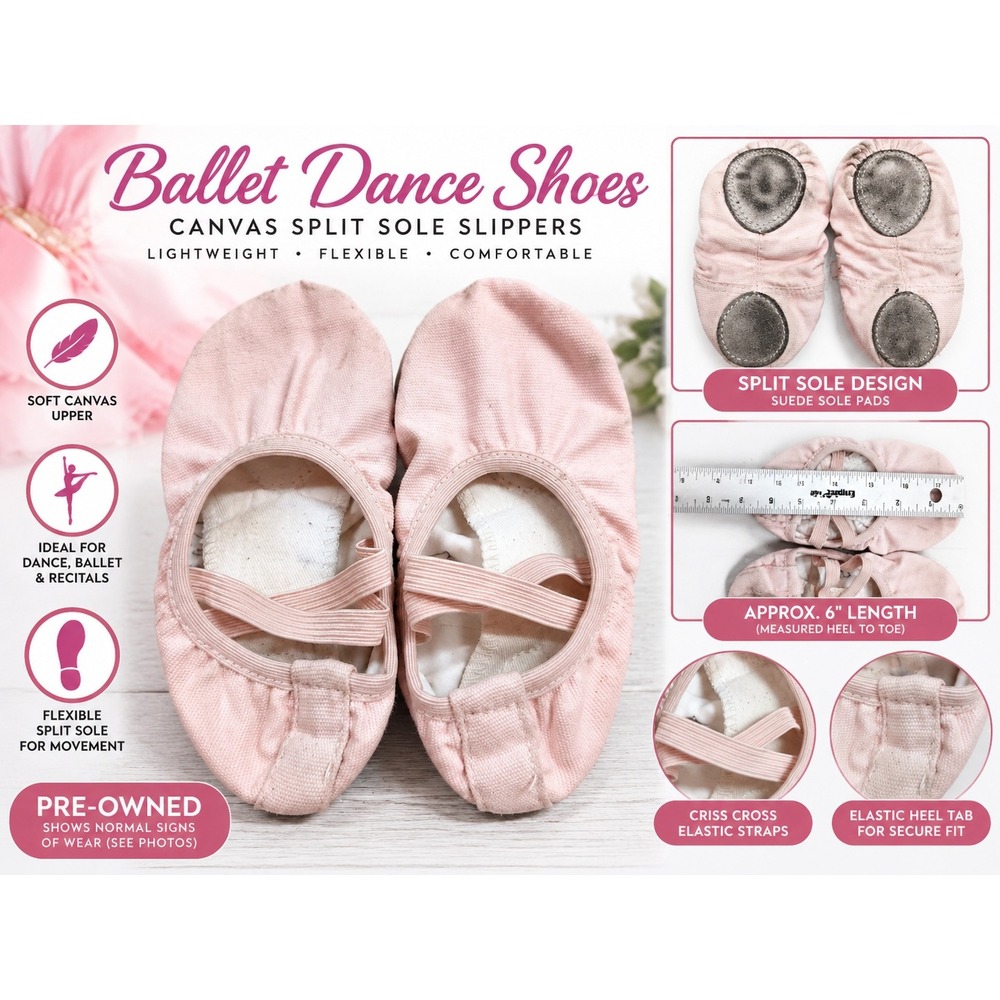 Pink Canvas Ballet Dance Shoes Split Sole Slippers Criss Cross Straps 6in